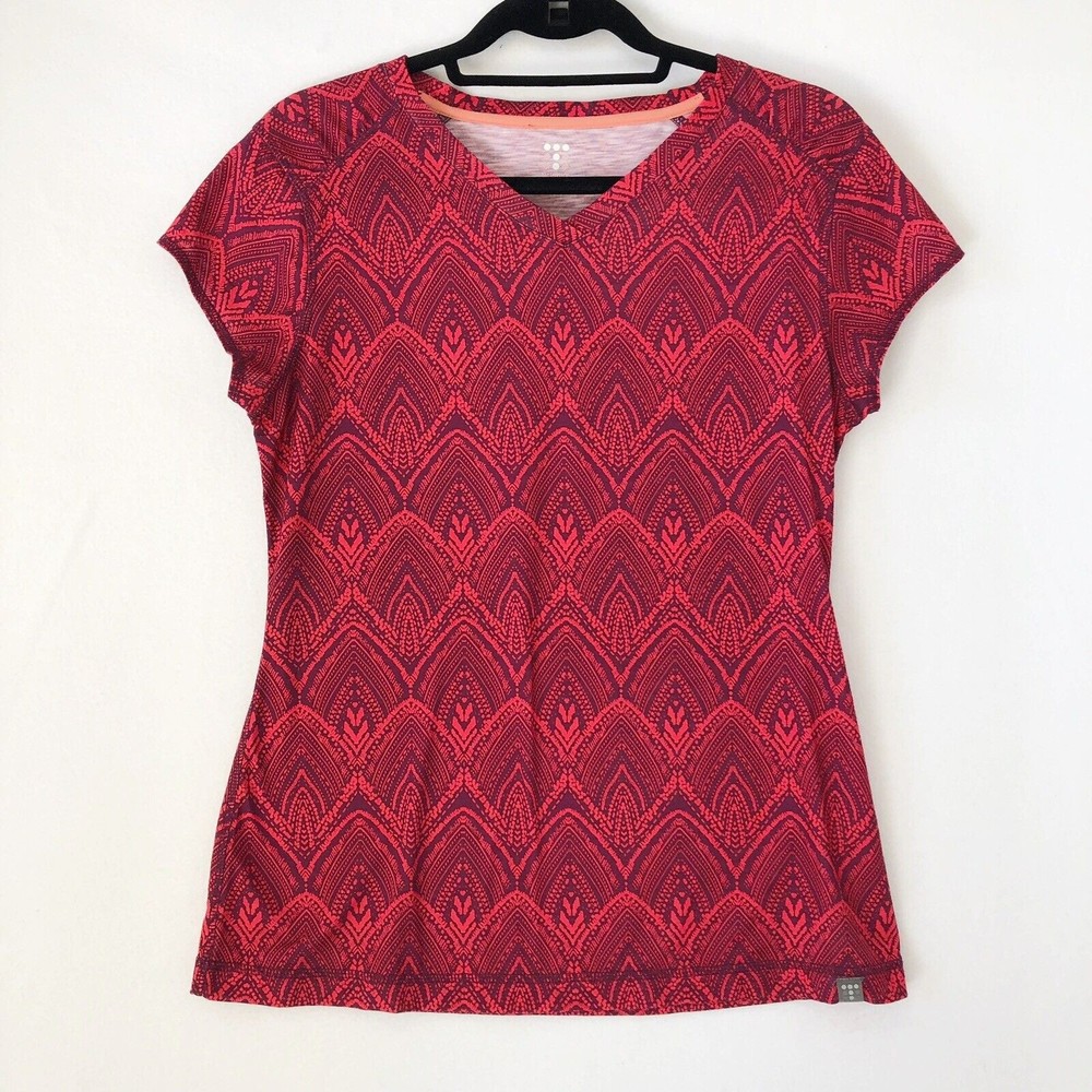 Title Nine Medium Matahari Tee Top Short Sleeve V Neck Red Pink Purple